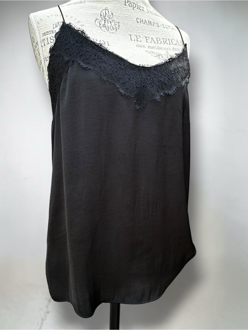 Dynamite Black Lace Trim Satin V-Neck Camisole Tank Top - Size M
